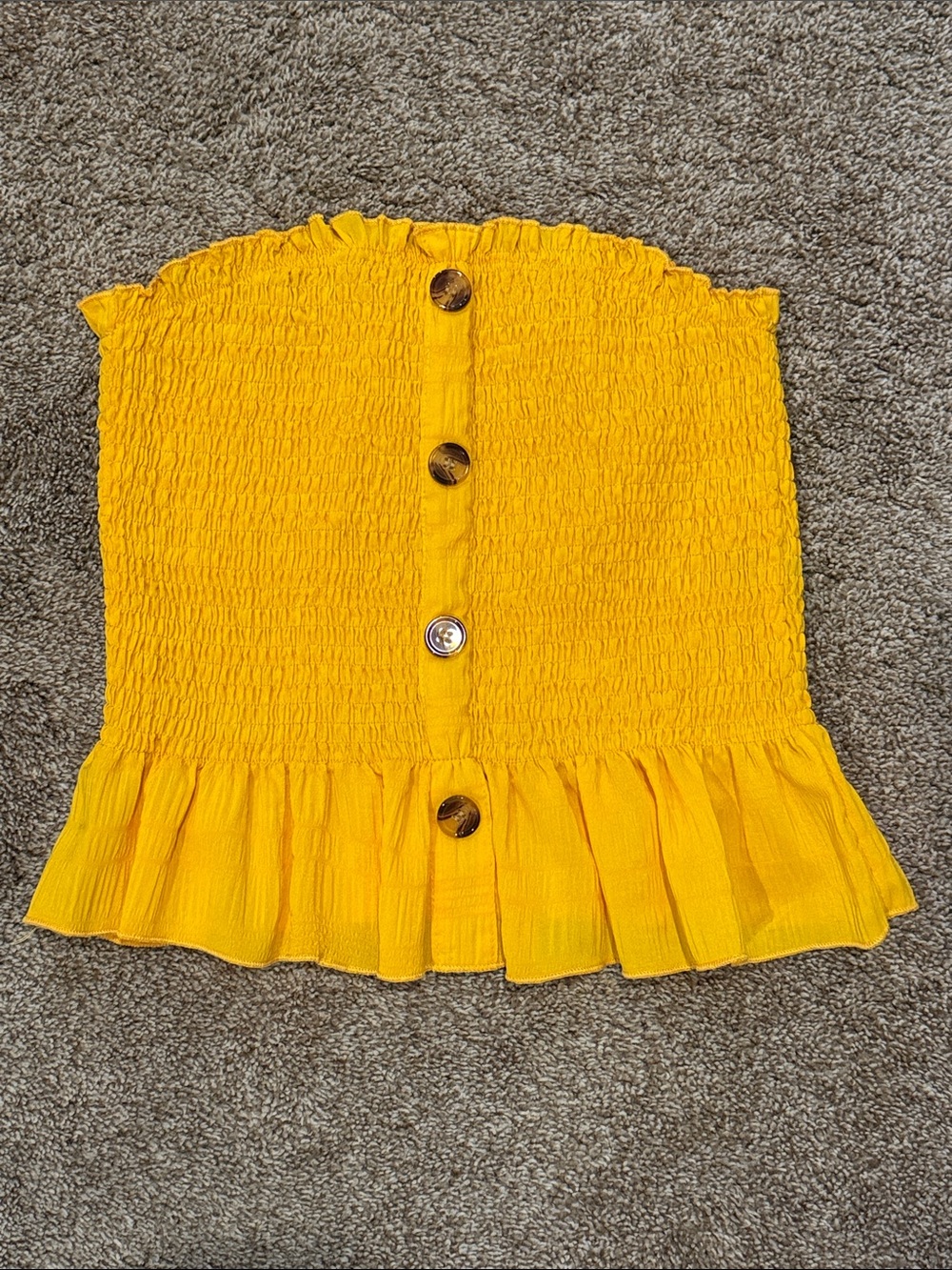 SHEIN Yellow Smocked Tube Top with Button Front